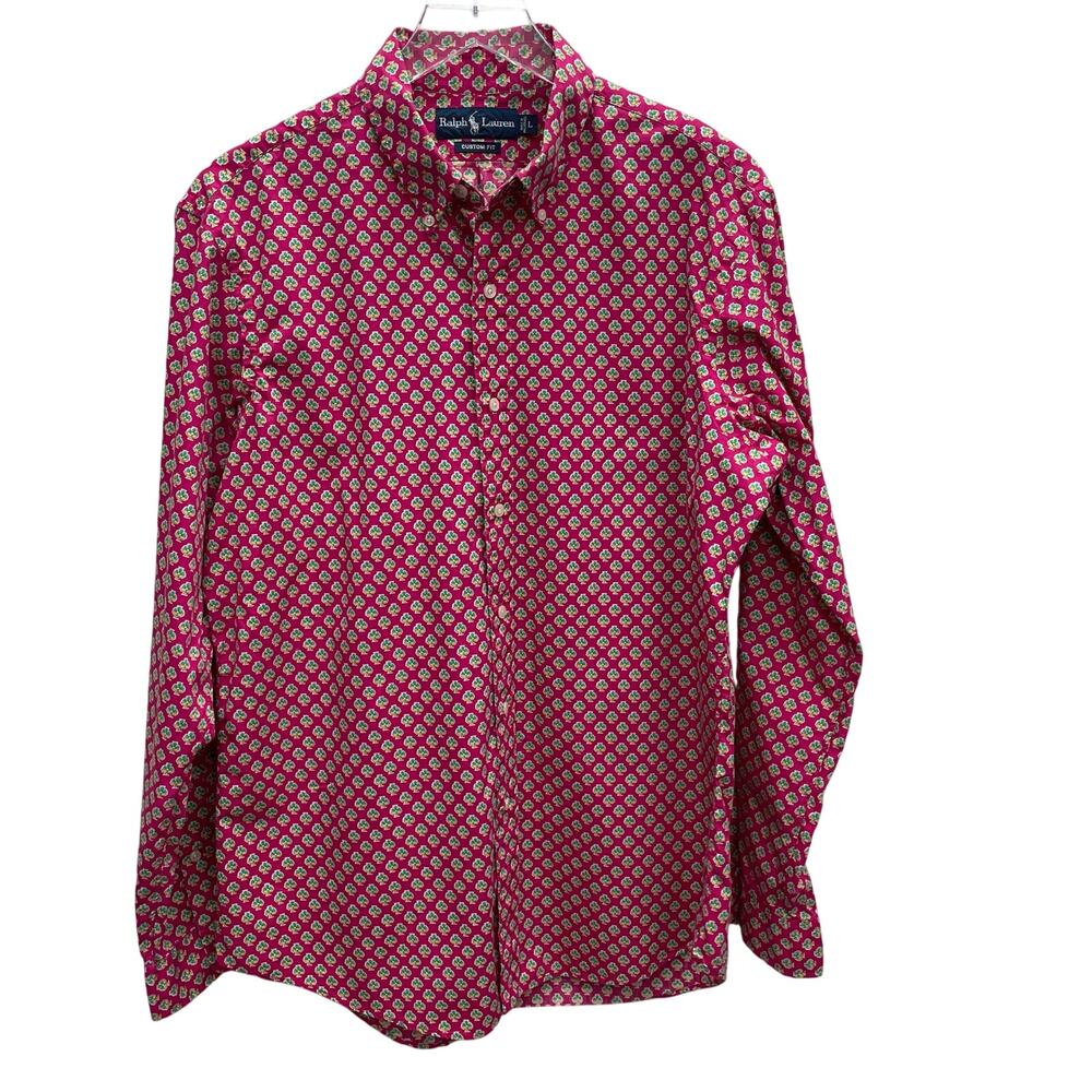 Ralph Lauren Men’s Custom Fit Fuschia Printed Long Sleeve Shirt Size Large